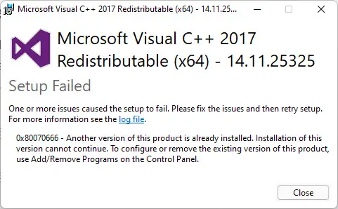 How To Fix Error Code 0x80070666 While Installing Microsoft Visual C++ Redistributable 1 Error 2