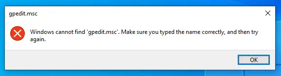 How To Enable Group Policy Editor (gpedit.msc) In Windows 10 Home 1 Error prompt