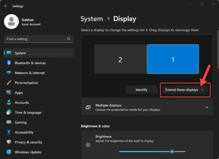 Expand display menu