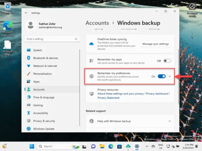 Expand preferences backup settings