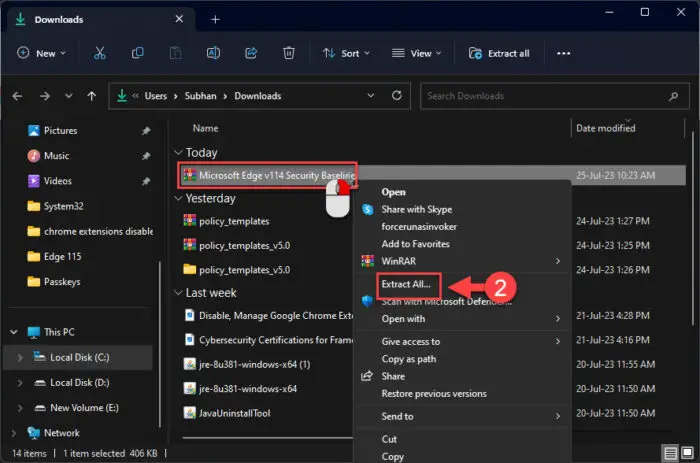 Extract the downloaded Security Baseline files