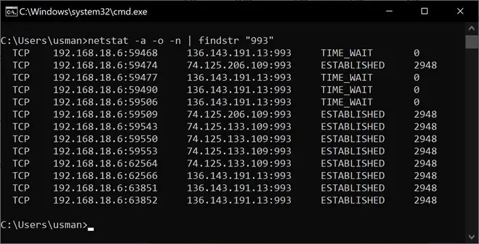 Find open ports in cmd