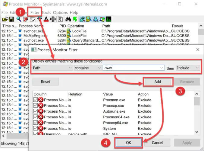 Finding sound making programs using Process Monitor