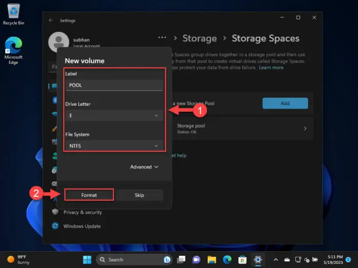 Format the storage pool
