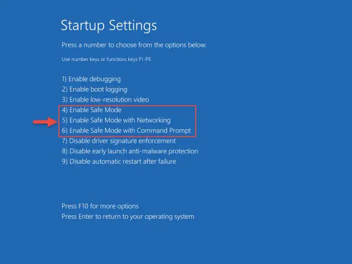 Boot into either of the Safe Mode options