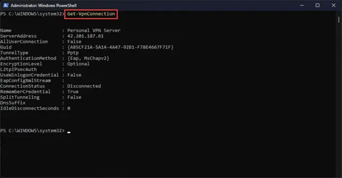 How To Add, Manage VPN Connection In Windows Using PowerShell 3 Get details on all VPN connections on current user using PowerShell