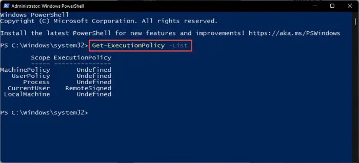 How To Enable Script Execution In Windows PowerShell 7 get policy