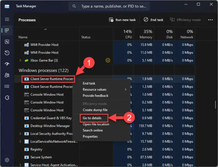 Go to process details