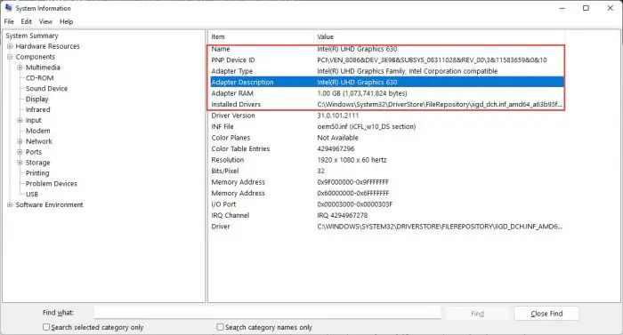 GPU information in System Information