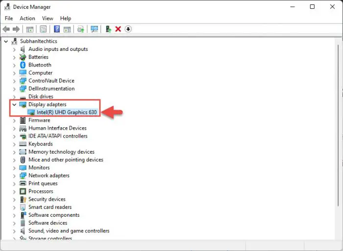 GPU name in Device Manager