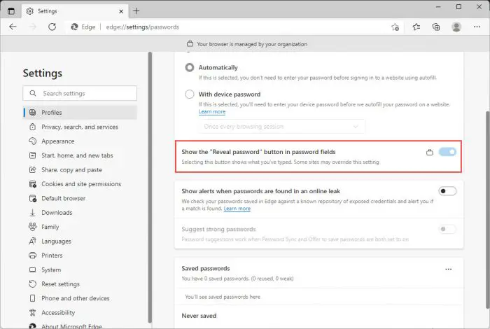 How to Enable or Disable Reveal Password button in Windows 11/10 7 greyed out