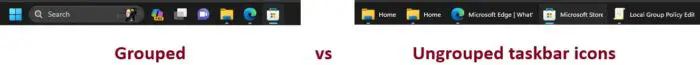 4 Ways To Enable Never Combine Taskbar Buttons in Windows 11 1 Grouped vs Ungrouped taskbar icons