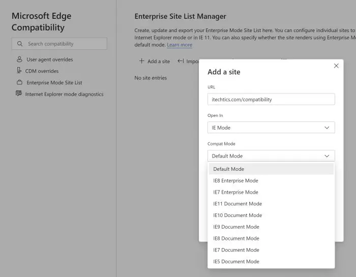 IE version compatibility option