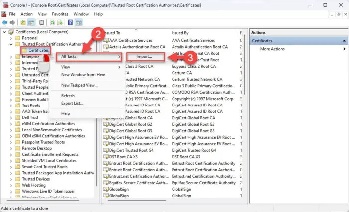 Import a certificate
