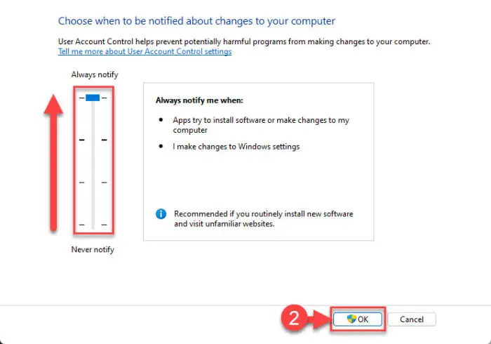 Increase UAC notification prompts