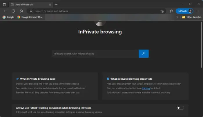 How To Enable, Disable In-Private Browsing In All Browsers 20 InPrivate window of Microsoft Edge