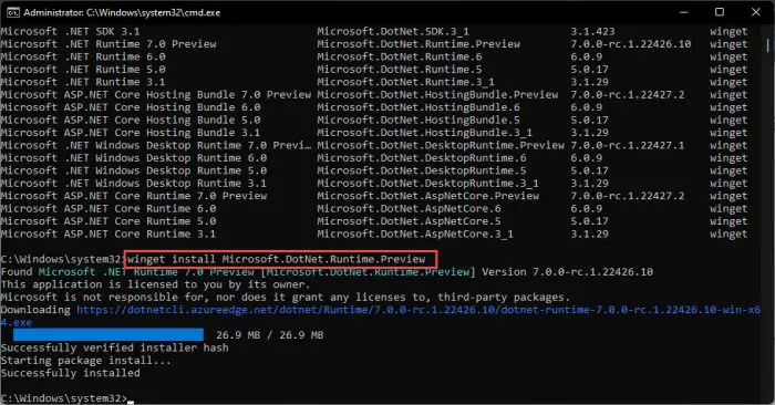 Install Any .NET Version Using Command Line 3 Install NET package using winget