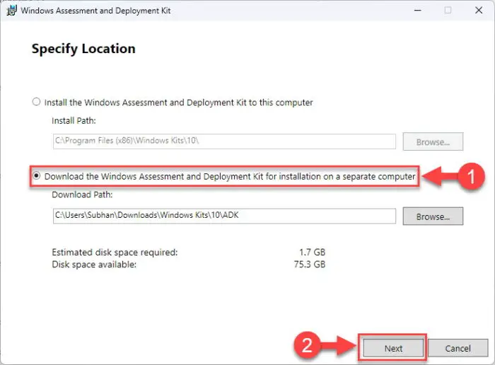 Install ADK on separate computer