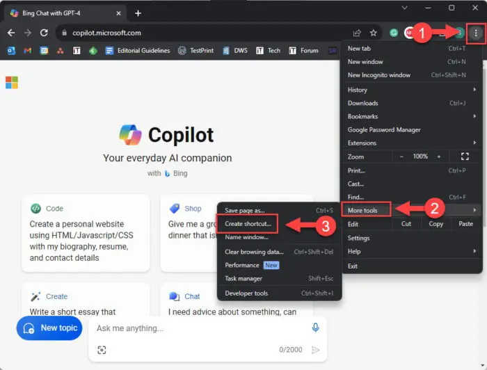 Install Copilot web app from Google Chrome
