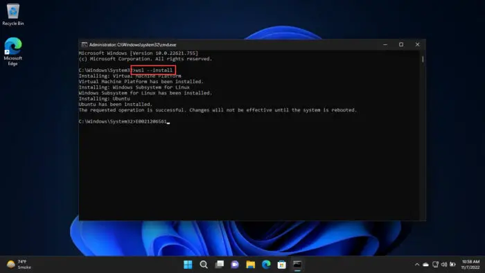 Install default WSL distro
