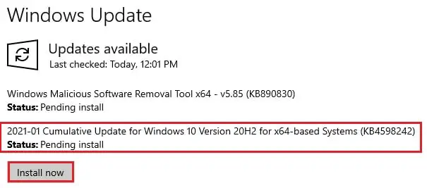 Download Windows 10 Cumulative Updates For January 2021 (Including KB4598242) 2 install now