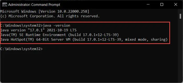 How to Install Java on Windows 11 2 java version installed