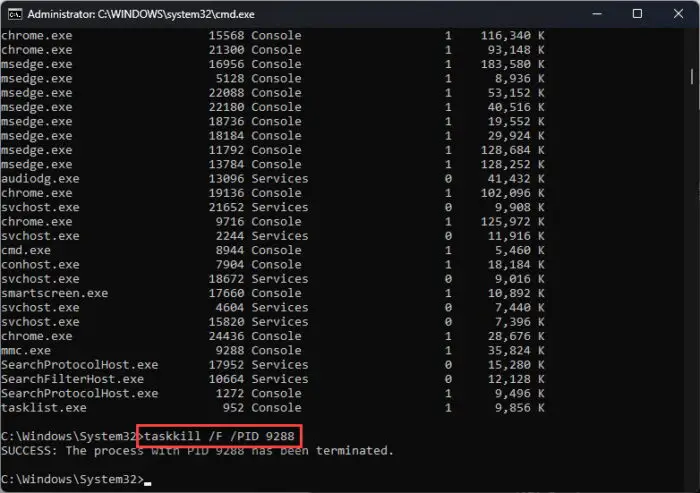 Kill process from Command Prompt using process ID