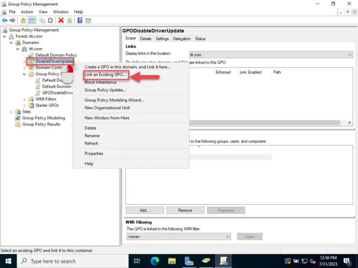 Link existing GPO to OU