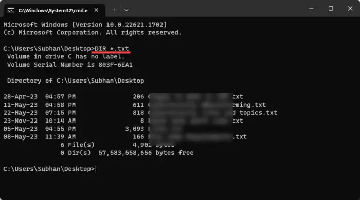List all files with a specific file type using Command Prompt