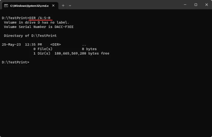 List all system files and exclude read only files in the current directory and subdirectories using Command Prompt