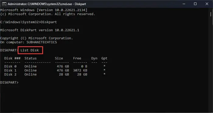 List disk information