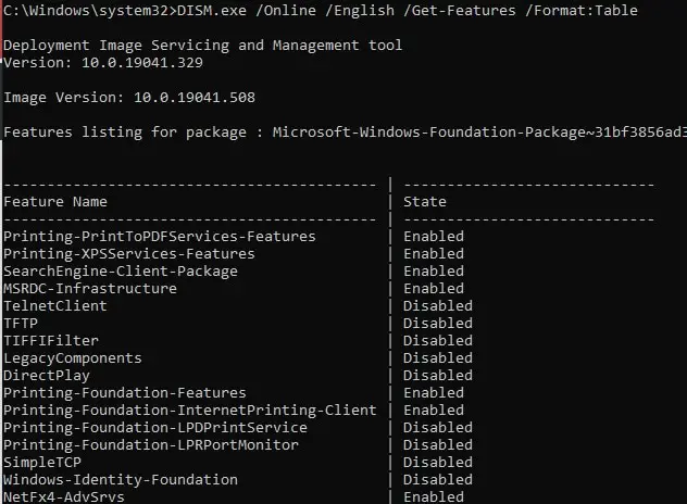 list of features