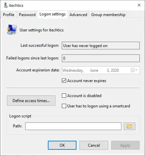 How to Enable Local User and Group Management (lusrmgr.msc) Console in Windows 10 Home 5 lusrmgr logon settings
