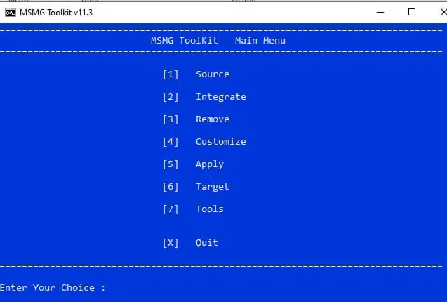 How To Add/Remove Windows Components From ISO Images Using MSMG Toolkit 1 main menu