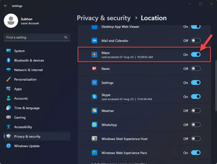 Make sure Maps has access to your location
