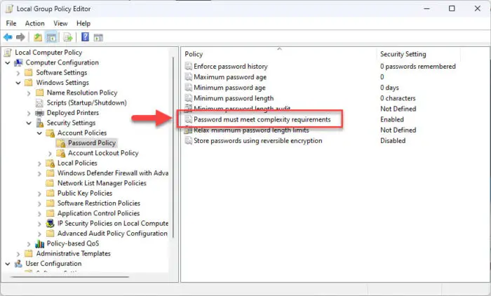 Manage password complexity policy