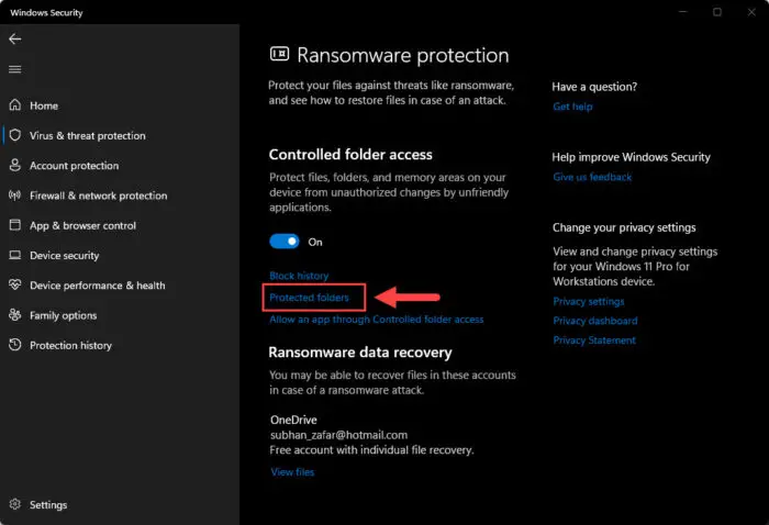 Manage protected folders