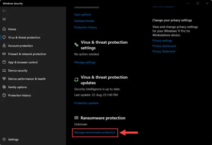 Manage ransomware protection