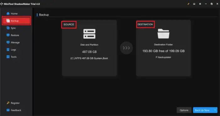 MiniTools Backup page