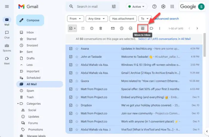 Move to inbox