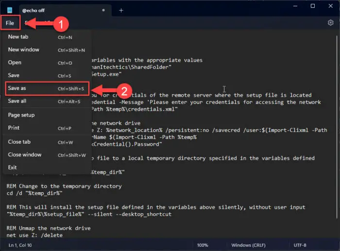 Move to save the text file