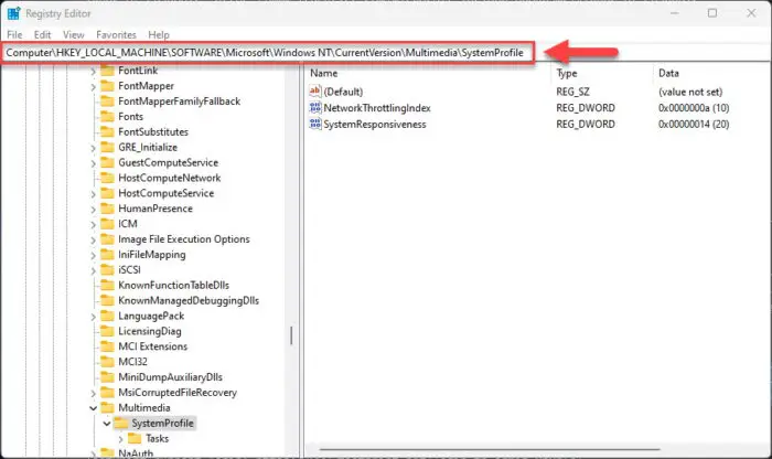 Navigate to the SystemProfile key