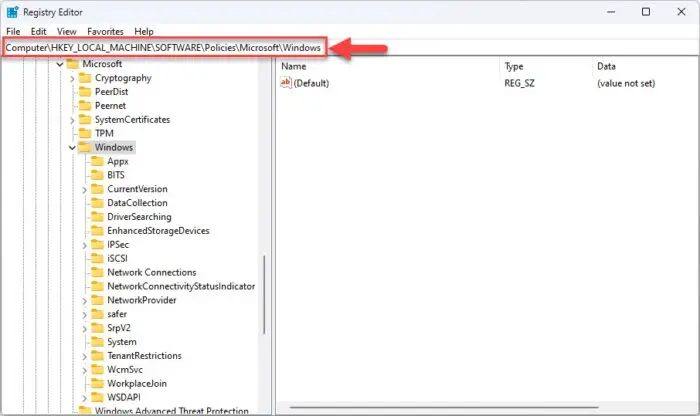 Navigate to the Windows key