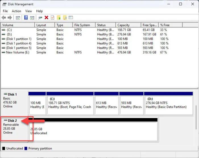 Note the disk number for USB drive