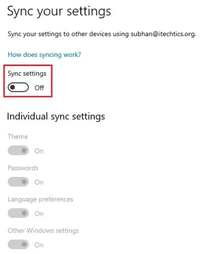 How to Enable, Disable, or Troubleshoot Windows 10 Sync Settings 7 off all