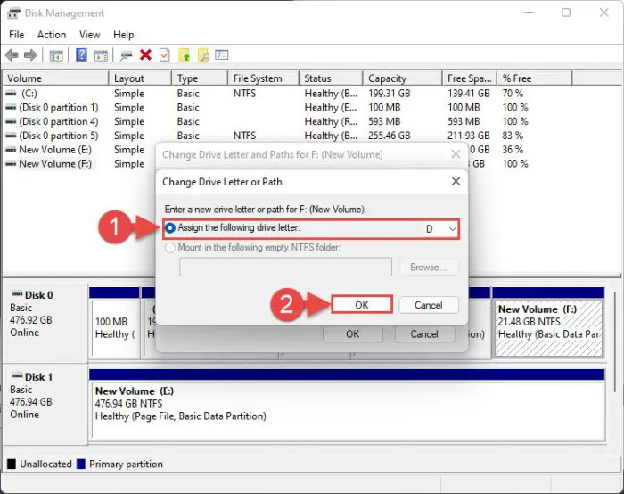 Assign the primary drive's letter to the secondary drive