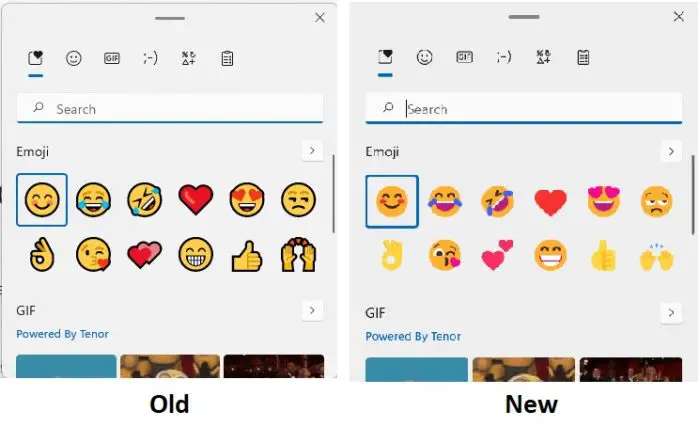 Windows 11 Insider Preview Build 22478: Fluent Emojis + Update Stack Packages and other fixes 2 old vs new