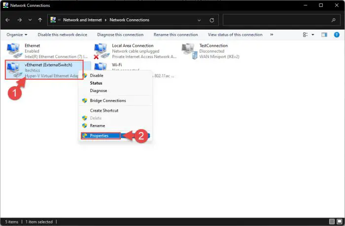 Open adapter properties