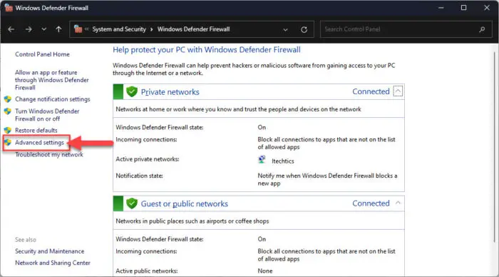 Open advanced firewall settings