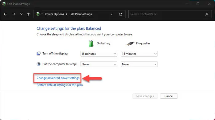Open advanced power settings